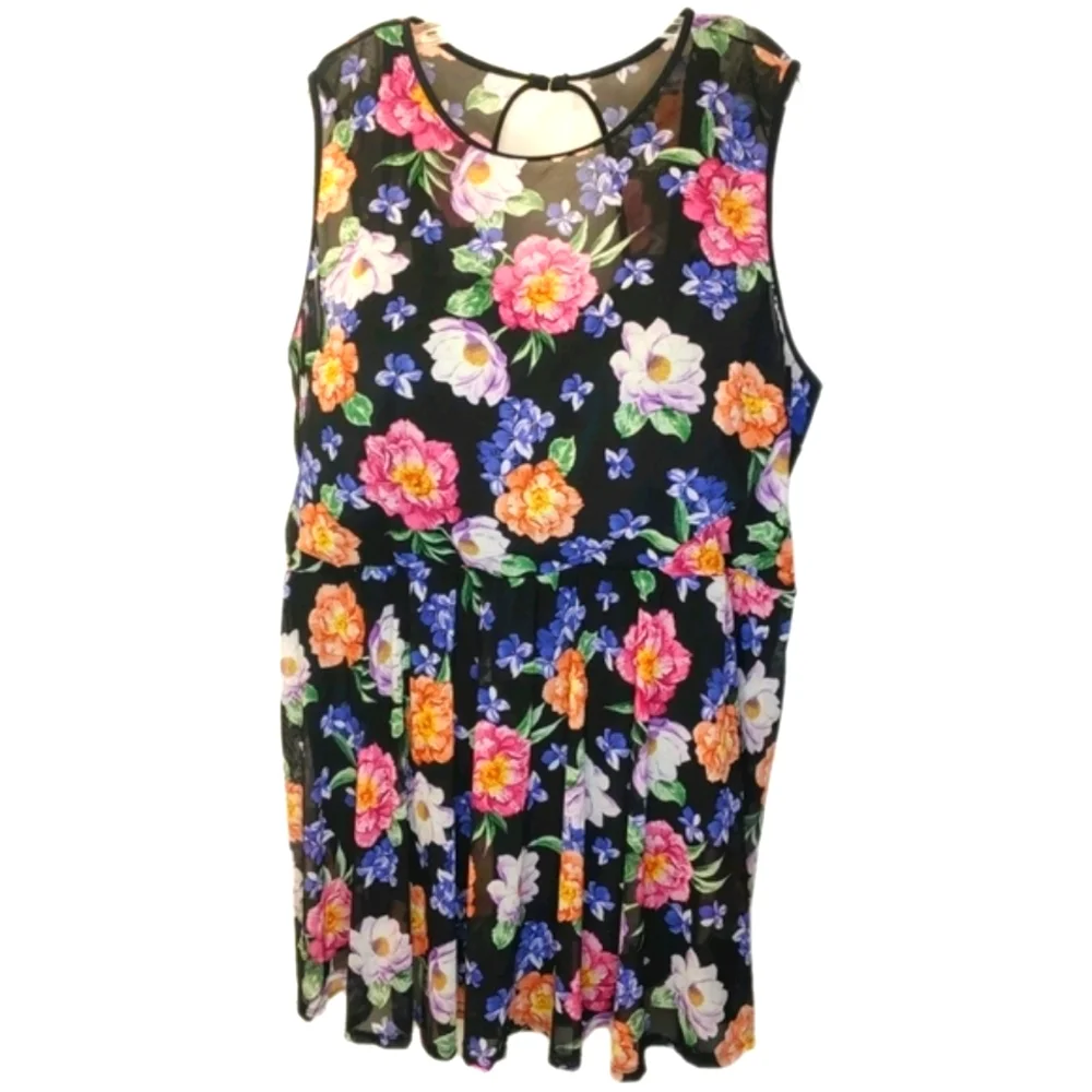Torrid Modest Swim Dress Woman Plus Sz 6XF Black Mesh Floral Overlay Pool Beach